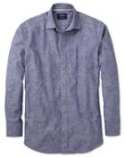 Charles Tyrwhitt Charles Tyrwhitt Slim Fit Chambray Navy Textured Cotton Dress Shirt Size Xs