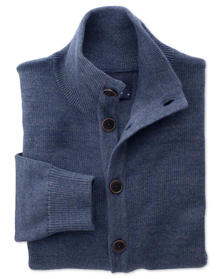 Charles Tyrwhitt Charles Tyrwhitt Indigo Blue Heather Cotton Cardigan Size Xl
