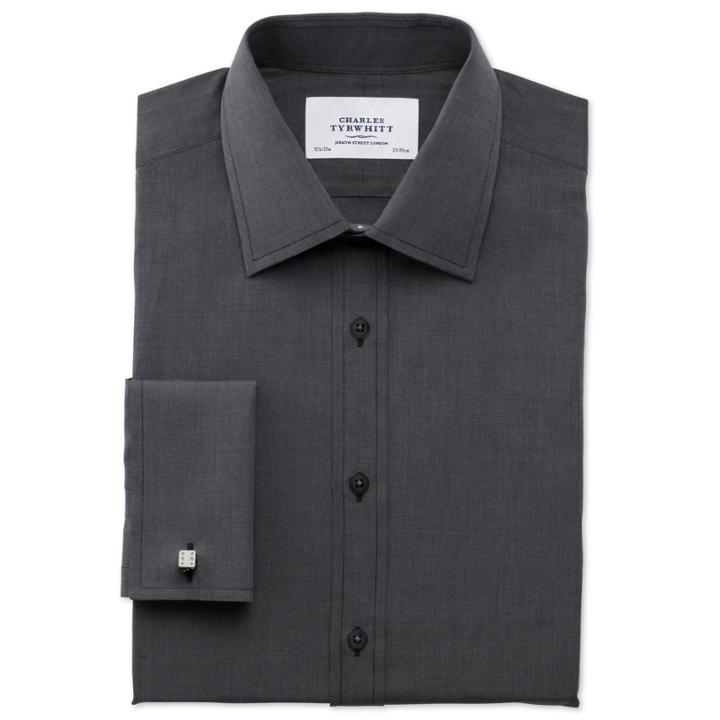 Charles Tyrwhitt Charles Tyrwhitt Classic Fit End-on-end Charcoal Cotton Dress Shirt Size 15/33