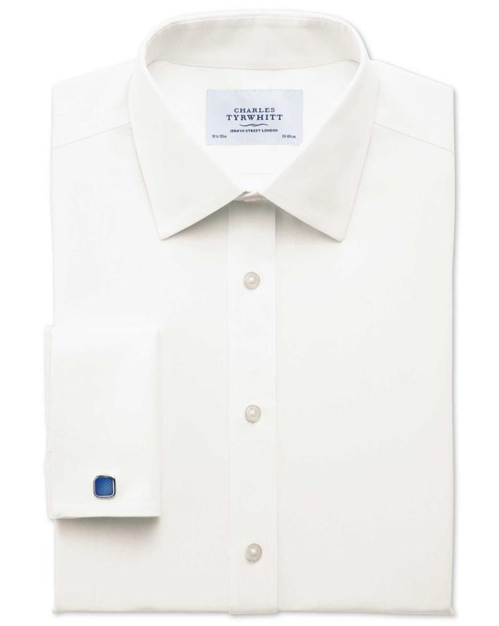 Charles Tyrwhitt Charles Tyrwhitt Classic Fit Non Iron Poplin Cream Cotton Dress Shirt Size 15/33