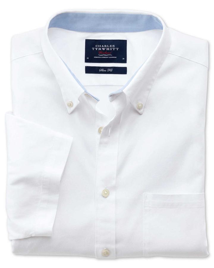 Charles Tyrwhitt Charles Tyrwhitt Classic Fit White Short Sleeve Washed Oxford Shirt