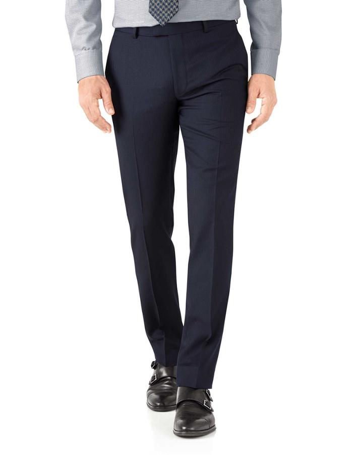 Charles Tyrwhitt Navy Herringbone Slim Fit Italian Suit Wool Pants Size W32 L32 By Charles Tyrwhitt