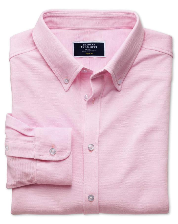 Charles Tyrwhitt Pink Oxford Jersey Cotton Casual Shirt Size Medium By Charles Tyrwhitt