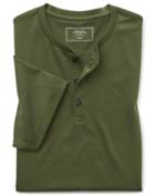  Olive Short Sleeve Henley T-casual Shirt By Charles Tyrwhitt