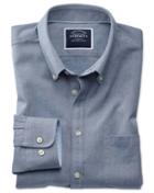  Slim Fit Button-down Washed Oxford Plain Denim Blue Cotton Casual Shirt Single Cuff Size Small By Charles Tyrwhitt