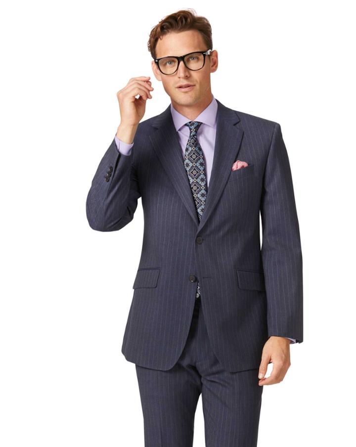 Airforce Stripe Classic Fit Panama Business Suit Wool Jacket Size 40 By Charles Tyrwhitt