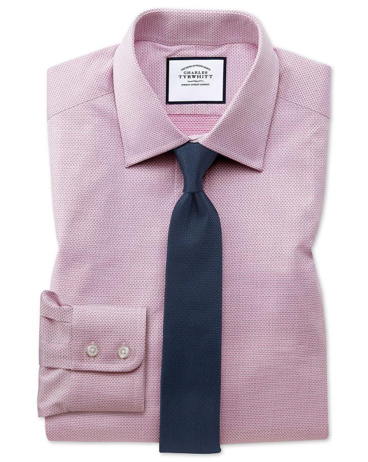  Extra Slim Fit Magenta Cube Weave Egyptian Cotton Dress Shirt Single Cuff Size 14.5/33 By Charles Tyrwhitt