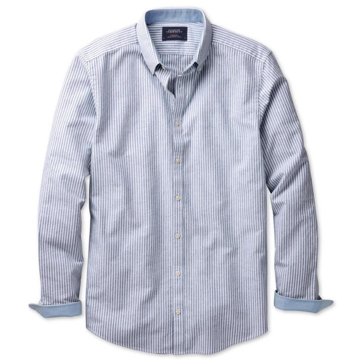 Charles Tyrwhitt Charles Tyrwhitt Navy Bengal Stripe Washed Oxford Slim Fit Shirt (l)