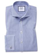 Charles Tyrwhitt Slim Fit Spread Collar Non-iron Bengal Stripe Navy Cotton Dress Shirt Single Cuff Size 14.5/32 By Charles Tyrwhitt