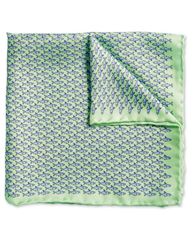  Light Green Shark Print Silk Pocket Square By Charles Tyrwhitt