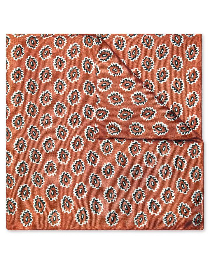  Rust Geometric Print Silk Pocket Square By Charles Tyrwhitt