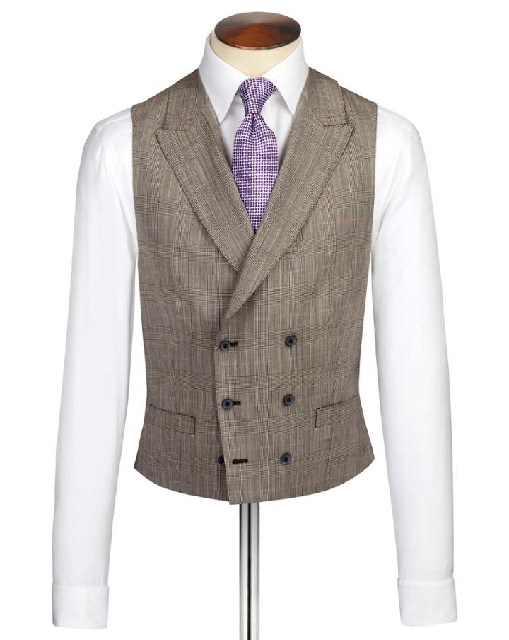 Charles Tyrwhitt Charles Tyrwhitt Beige British Panama Luxury Check Suit Wool Vest Size W42