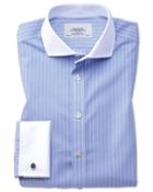 Charles Tyrwhitt Slim Fit Spread Collar Non-iron Winchester Blue And White Cotton Dress Casual Shirt Single Cuff Size 14.5/33 By Charles Tyrwhitt