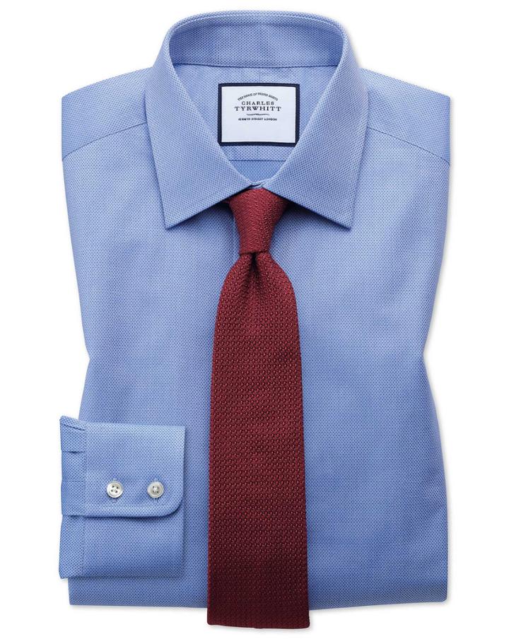  Extra Slim Fit Egyptian Cotton Trellis Weave Mid Blue Dress Shirt French Cuff Size 15.5/32 By Charles Tyrwhitt