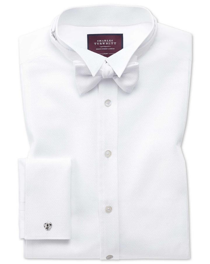  Slim Fit Wing Collar Luxury Marcella Bib Front White Evening Egyptian Cotton Dress Shirt French Cuff Size 14.5/33 By Charles Tyrwhitt