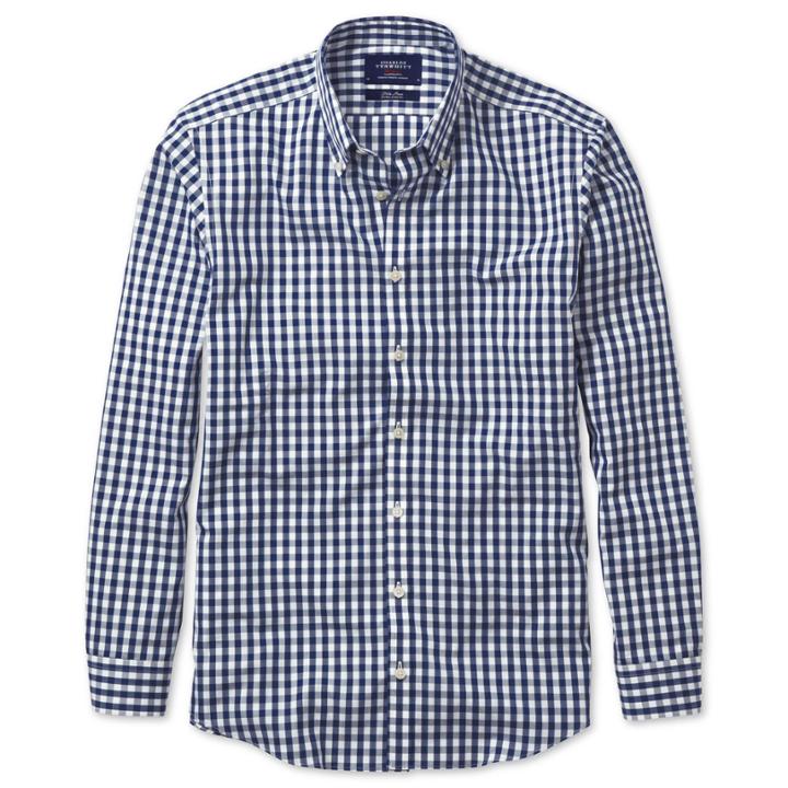 Charles Tyrwhitt Charles Tyrwhitt Navy Gingham Non-iron Extra Slim Fit Shirt (xl)