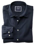 Charles Tyrwhitt Classic Fit Washed Dark Navy Honeycomb Textured Cotton Casual Shirt Single Cuff Size Medium By Charles Tyrwhitt