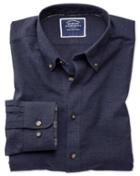  Slim Fit Blue Herringbone Melange Cotton Casual Shirt Single Cuff Size Medium By Charles Tyrwhitt