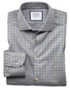  Slim Fit Business Casual Non-iron Grey Windowpane Check Cotton Dress Shirt Single Cuff Size 14.5/33 By Charles Tyrwhitt