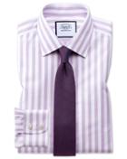  Classic Fit Non-iron Purple Wide Bengal Stripe Cotton Dress Shirt Single Cuff Size 15.5/33 By Charles Tyrwhitt