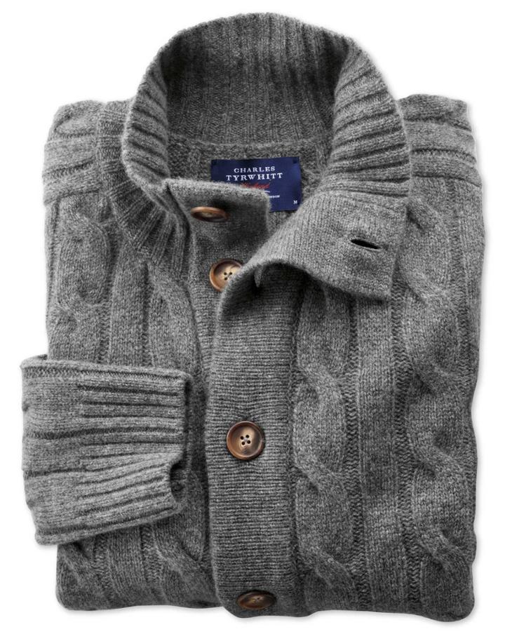 Charles Tyrwhitt Charles Tyrwhitt Grey Lambswool Cable Knit Cardigan