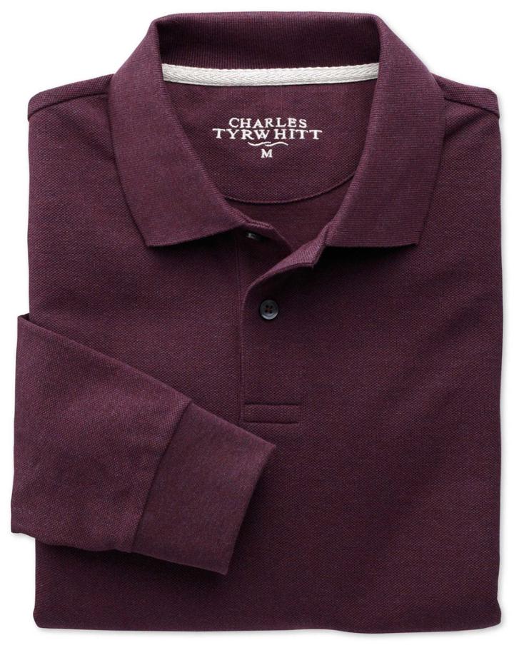 Charles Tyrwhitt Charles Tyrwhitt Dark Red Pique Long Sleeve Cotton Polo Size Xl