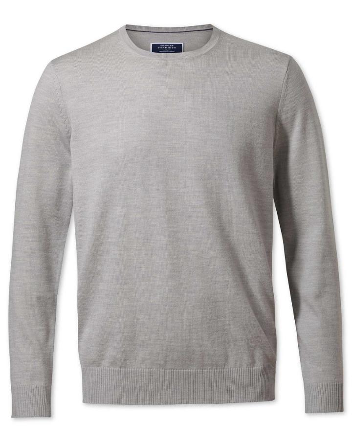  Silver Merino Wool Crew Neck Sweater Size Large By Charles Tyrwhitt