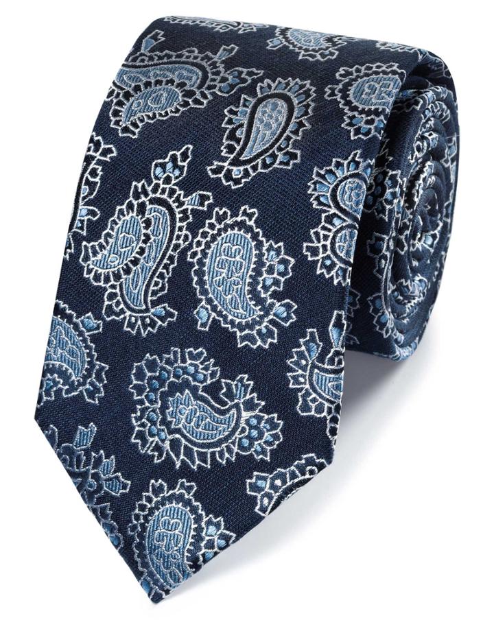  Navy Linen Silk Paisley Classic Tie By Charles Tyrwhitt