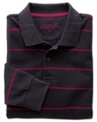Charles Tyrwhitt Charles Tyrwhitt Navy And Berry Stripe Pique Long Sleeve Cotton Polo Size Large