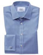 Charles Tyrwhitt Extra Slim Fit Non-iron Puppytooth Royal Blue Cotton Dress Shirt French Cuff Size 14.5/32 By Charles Tyrwhitt