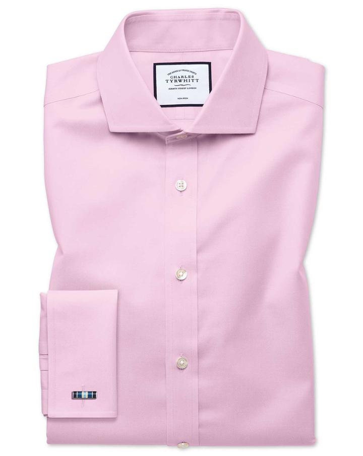  Extra Slim Fit Spread Collar Pink Non-iron Twill Cotton Dress Shirt French Cuff Size 14.5/32 By Charles Tyrwhitt