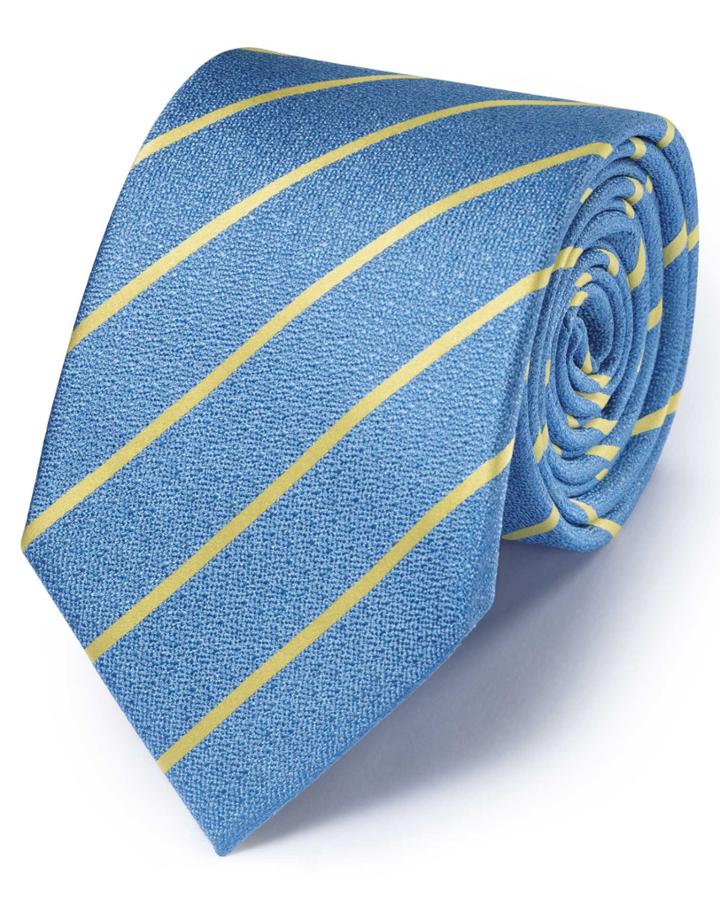  Light Blue Silk Classic Textured Stripe Tie By Charles Tyrwhitt