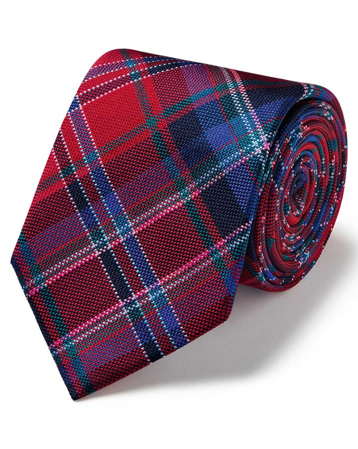  Red Tartan Multi Checkered Luxury English Silk Tie By Charles Tyrwhitt