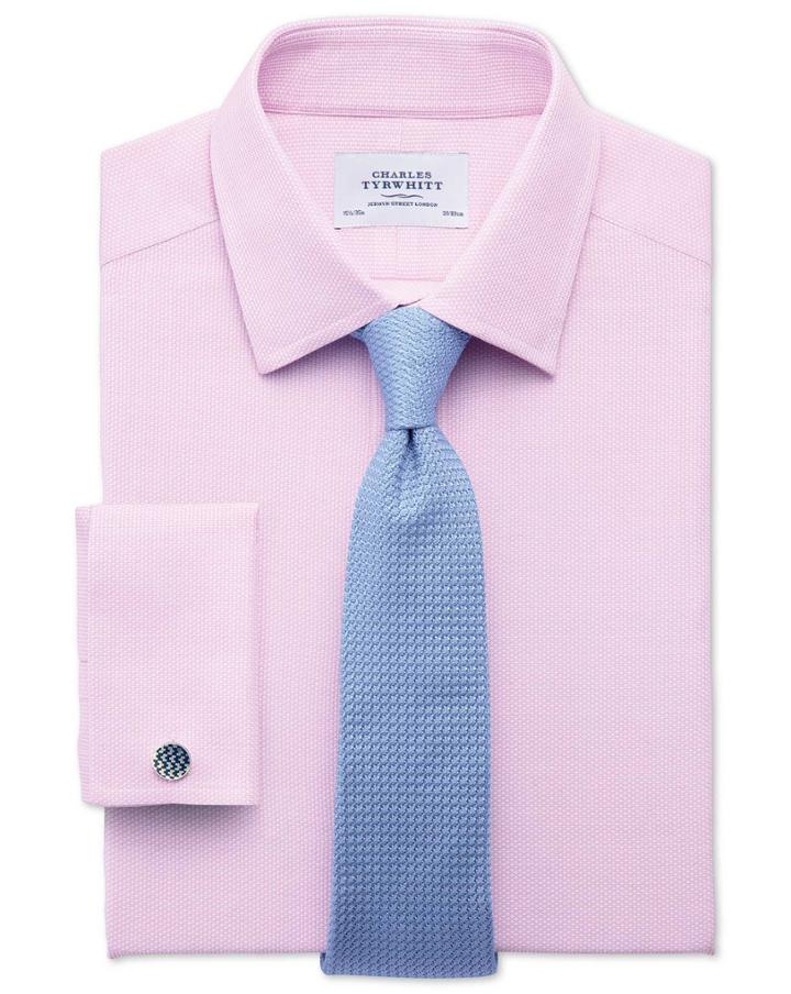  Classic Fit Egyptian Cotton Diamond Texture Pink Dress Shirt Single Cuff Size 17/34 By Charles Tyrwhitt