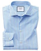  Extra Slim Fit Business Casual Leno Texture Stripe Sky Blue And White Cotton Dress Shirt Single Cuff Size 14.5/33 By Charles Tyrwhitt