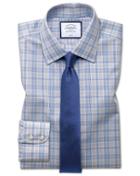  Extra Slim Fit Non-iron Prince Of Wales Grey And Aqua Cotton Dress Shirt French Cuff Size 14.5/33 By Charles Tyrwhitt