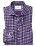 Charles Tyrwhitt Slim Fit Semi-spread Collar Business Casual Non-iron Modern Textures Blue And Pink Cotton Dress Shirt Single Cuff Size 17/34 By Charles Tyrwhitt