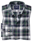  Classic Fit Navy And Green Large Check Washed Oxford Cotton Casual Shirt Single Cuff Size Medium By Charles Tyrwhitt