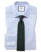  Slim Fit Sky Blue Dobby Textured Stripe Cotton Dress Shirt Single Cuff Size 14.5/33 By Charles Tyrwhitt