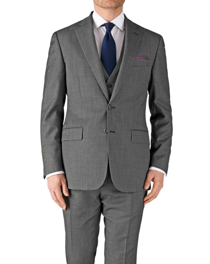 Charles Tyrwhitt Charles Tyrwhitt Grey Slim Fit Birdseye Travel Suit Jacket