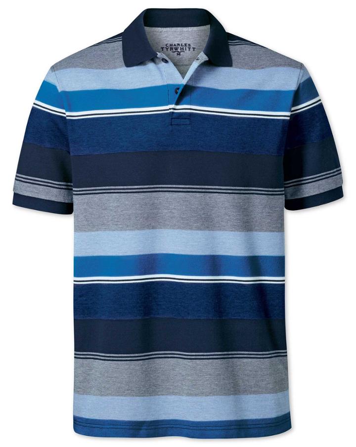  Blue Multi Stripe Oxford Pique Cotton Polo Size Xs By Charles Tyrwhitt