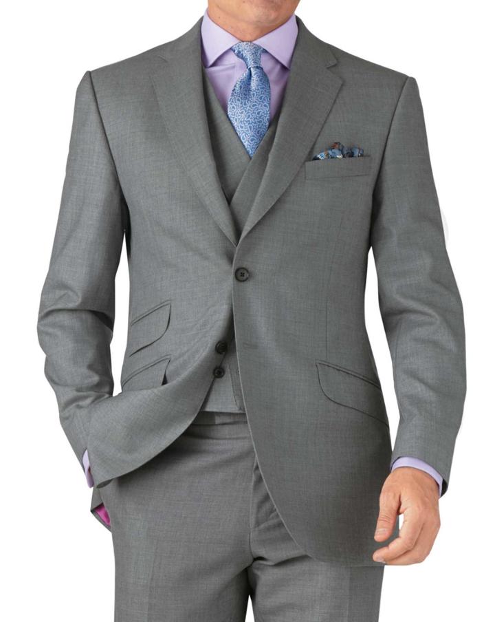 Charles Tyrwhitt Charles Tyrwhitt Silver Classic Fit British Panama Luxury Suit Wool Jacket Size 38