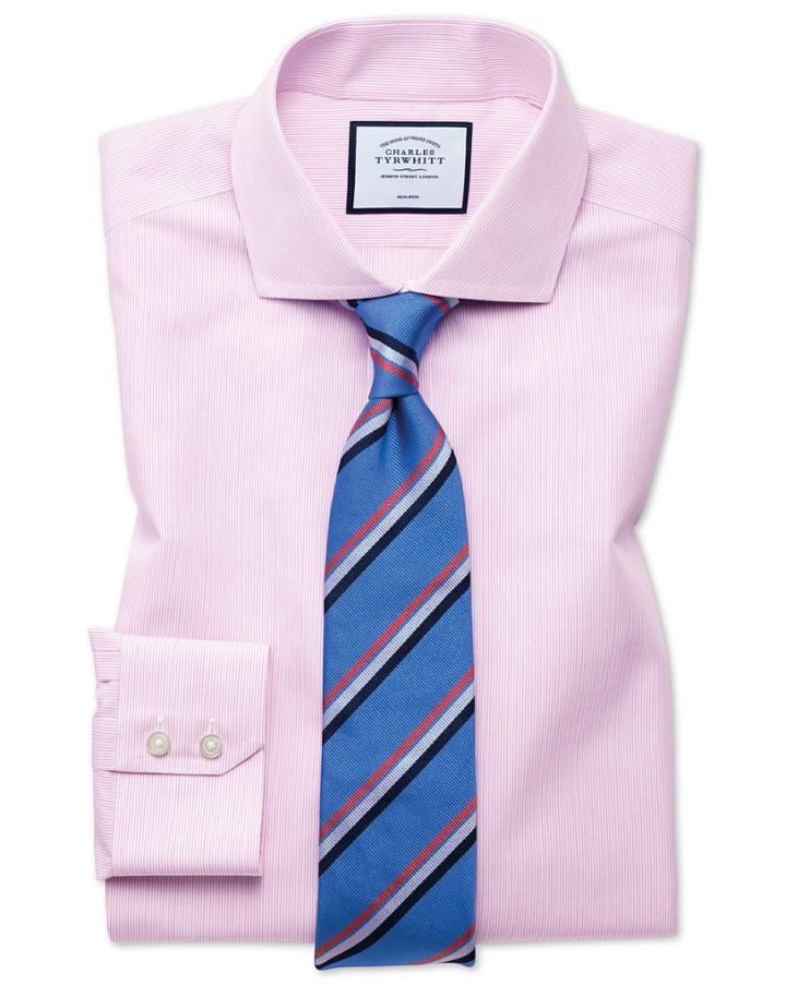  Classic Fit Non Iron Tyrwhitt Cool Poplin Pink Cotton Dress Shirt Single Cuff Size 15/33 By Charles Tyrwhitt