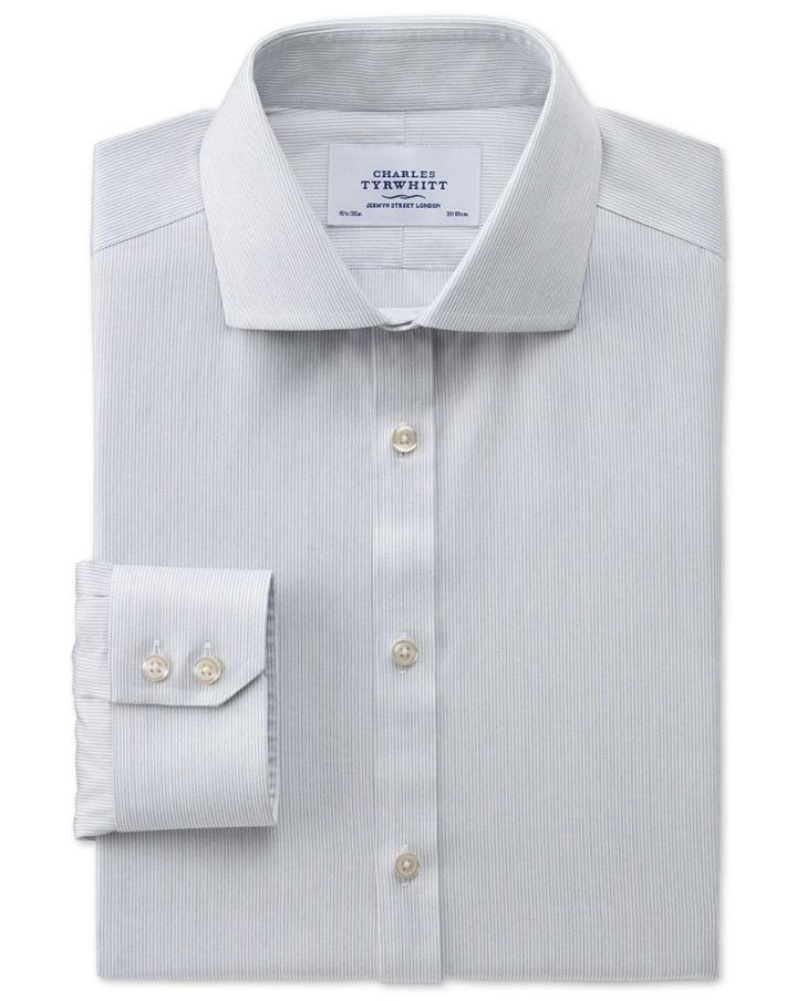 Charles Tyrwhitt Charles Tyrwhitt Extra Slim Fit Spread Collar Non-iron Mouline Stripe Grey Cotton Dress Shirt Size 15.5/37