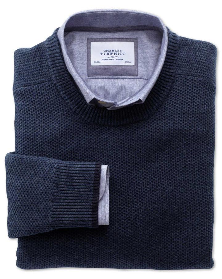 Charles Tyrwhitt Charles Tyrwhitt Indigo Merino Cotton Crew Neck Wool Sweater Size Small