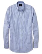 Charles Tyrwhitt Charles Tyrwhitt Classic Fit Non-iron Oxford Royal Blue Bengal Stripe Cotton Dress Shirt Size Large