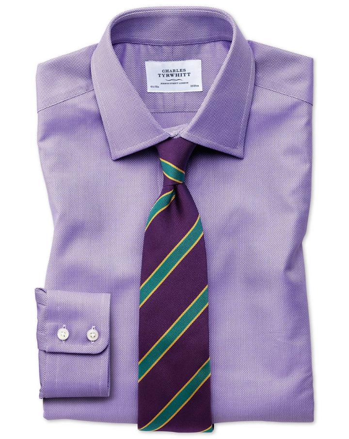 Slim Fit Egyptian Cotton Royal Oxford Lilac Dress Shirt Single Cuff Size 15.5/33 By Charles Tyrwhitt