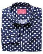 Charles Tyrwhitt Charles Tyrwhitt Women's Semi-fitted Linen Spot Print Navy And White Poplin Shirt