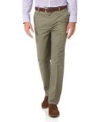  Olive Slim Fit Flat Front Non-iron Cotton Chino Pants Size W38 L32 By Charles Tyrwhitt