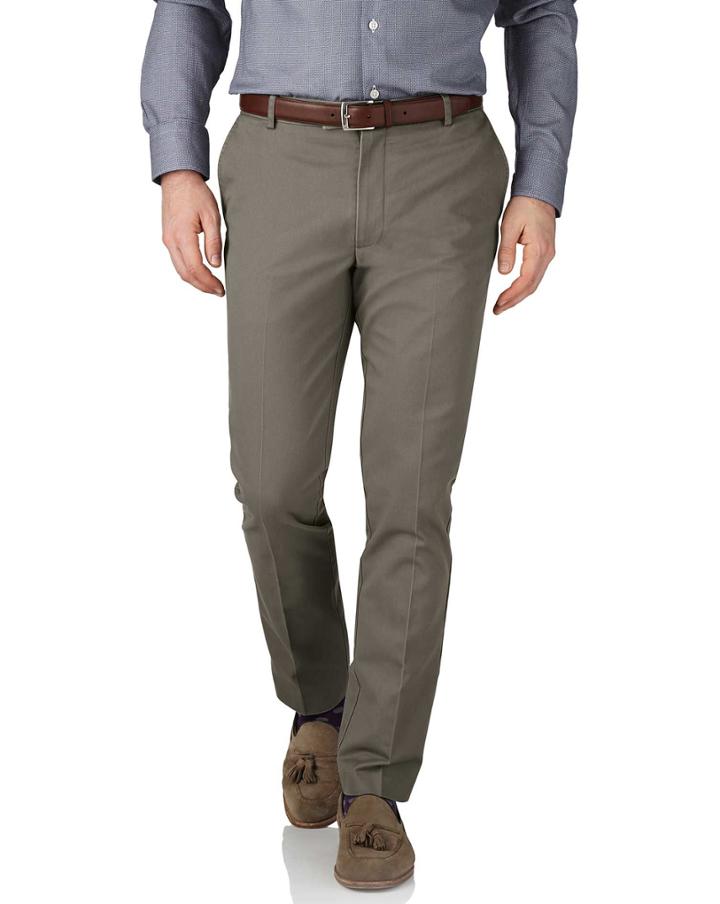 Charles Tyrwhitt Charles Tyrwhitt Olive Green Extra Slim Fit Flat Front Non-iron Cotton Chino Pants Size W30 L30
